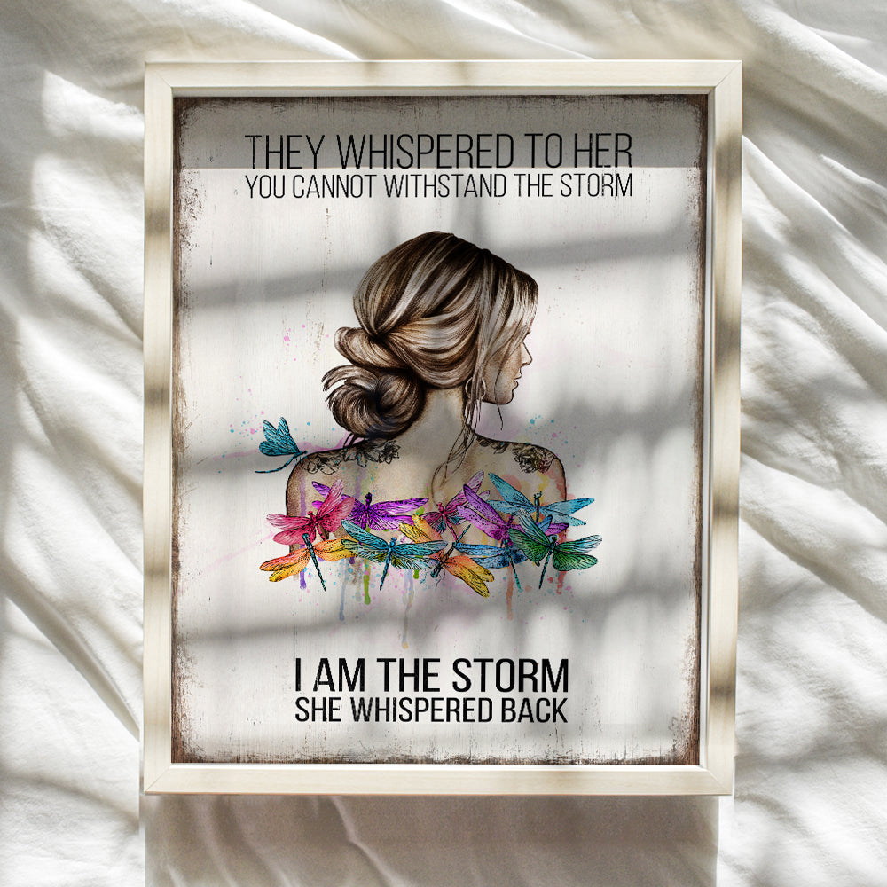 Boho-chic Positive Wall Art - Encouraging Wall Decor - They Whispered to Her You Cannot Withstand The Storm - Daughter Gift - Motivation Inspiration Saying Quotes - Bedroom Wall Art for Women UNFRAMED