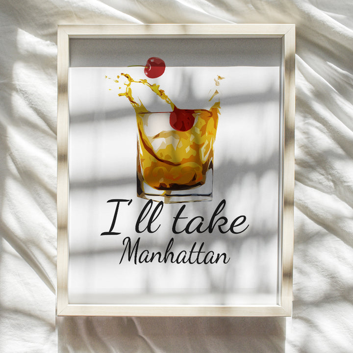 Cocktail Bar Decor - Bar Decoration for Walls - Bar Sign for Home Decor -Bar Accessories and Decor for the Home or Apartment - Unique Housewarming Gift - Old Fashioned, Manhattan Art Poster - 8x10