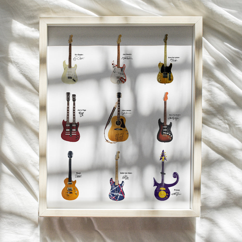 Guitar Wall Decor Poster -8x10 Home Decor Art Print - Musician Gifts for Hendrix, Van Halen, John Lennon, Stevie Ray Vaughan, Springsteen, Rock Star Fans, Guitarists - Cool Unique Unframed Photo