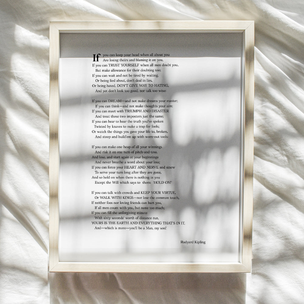 "If" by Rudyard Kipling - Unframed Wall Art Print - Perfect for Office and Home Decor - Makes a Great Affordable Gift - Inspirational and Motivational - Ready to Frame Photo (8X10)