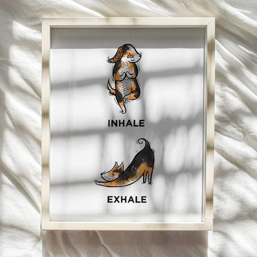 Inhale Exhale Wall Art - Meditation Dogs Wall Art Decor - Perfect Decoration for Studio, Gym, Home, Office - Motivational, Inspirational Poster Print or Gift for Yoga Instructor, Zen and Buddha Fans