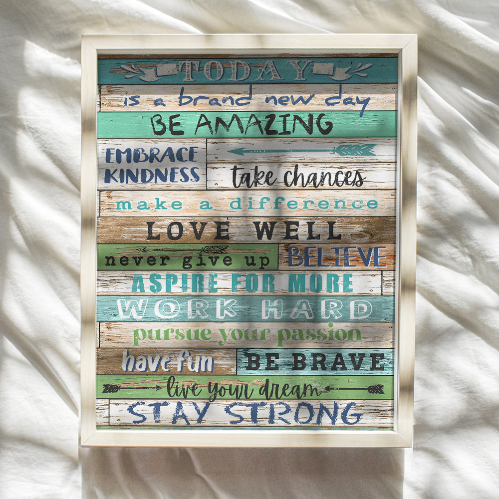 LARGE 11X14 Positive Quotes Wall Decor - Inspirational Quotes - Uplifting Encouragement Gifts for Women - Boho Motivational Sayings Wall Art Poster - Home, Office, Bathroom - Rustic Country Farmhouse