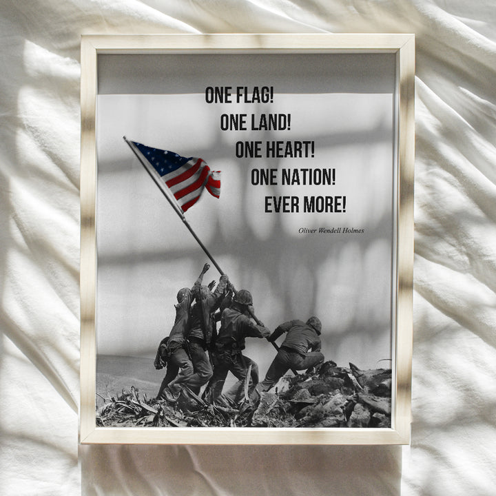 American Flag Wall Art - Marine Flag - Iwo Jima Wall Art Decorations - Marine Corps Photo - Patriotic Gifts for Men, Military Veterans - Office, Living Room, Den, Man Cave Home Decor - 8x10 Unframed