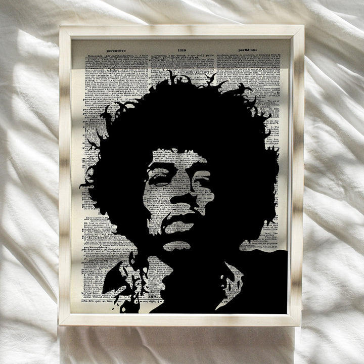 Jimi Hendrix Upcycled Dictionary Wall Art Print - Vintage 8x10 Unframed Photo- Perfect Gift for Rock n Roll 60s Music, Woodstock Fans and Guitar Players, Cool Home Decor