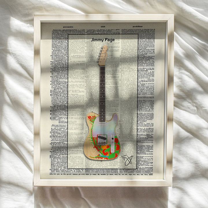 Jimmy Page Dragon Guitar Dictionary Wall Art Print - Vintage Upcycled Musician Poster - Unique Home Decor - Gift for Led Zeppelin Music Fans, 8x10 Photo Unframed