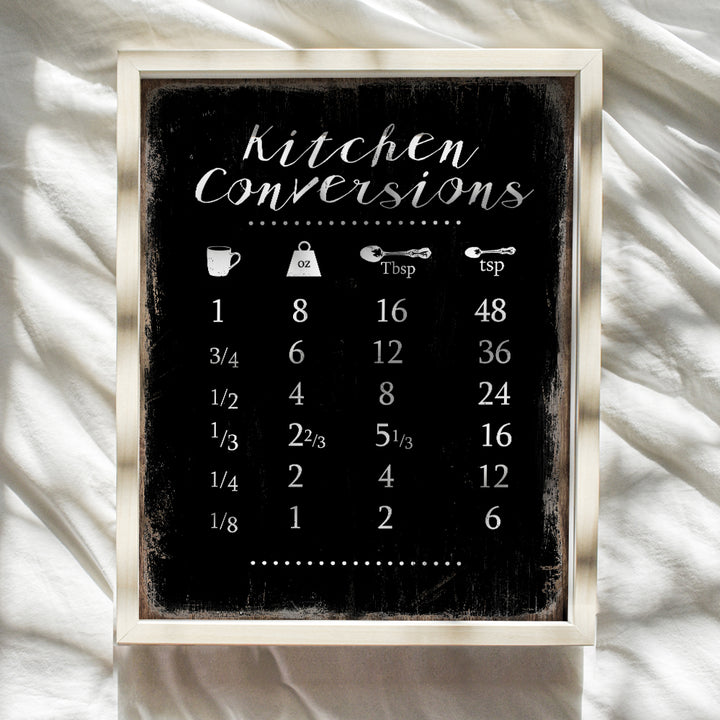 Kitchen, Dining Room, Cafe, Restaurant Wall Art Decor - Measurement Conversion Chart for Cooking, Baking - Rustic Vintage Picture Sign Plaque Decoration - Cute Gift for Women, Cook, Chef - Black