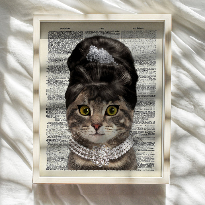 Kitty Golightly Cat Wall Decor - Cat Wall Art - Gift for Audrey Hepburn, Movie Fans - Upcycled Dictionary Wall Art - Funny 8x10 Home Decor Picture, Decoration Poster Print Picture Unframed