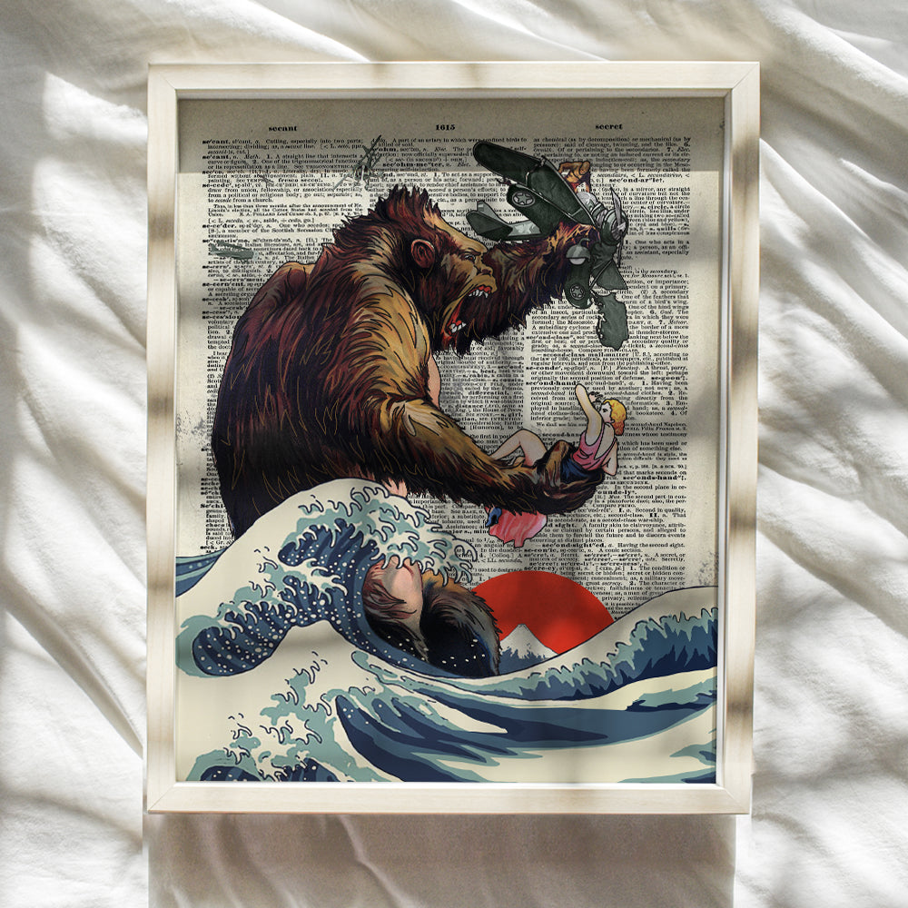 King Kong - Great Wave Off Kanagawa Poster - 8x10 Scary Monster Movie Wall Art Print - Gift for Vintage Hollywood Horror Movie Fans - Boys Bedroom, Teen Room Wall Decor - UNFRAMED Picture Print