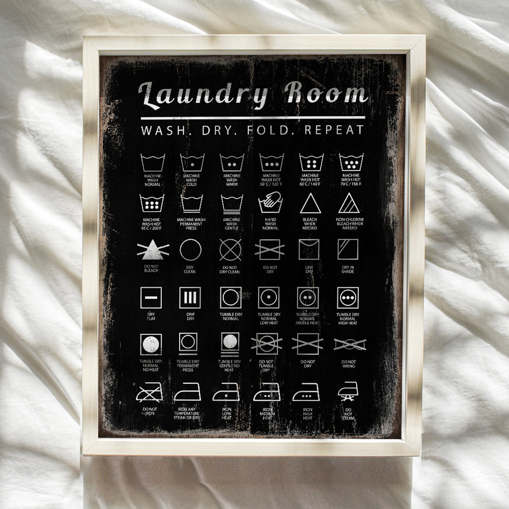 Laundry Room Wall Decor Art Print - Boho Rustic Sign Replica Home Decoration - Unique Gift for Women, Moms, Housewarming - 8x10 Photo - UNFRAMED Care Tags Picture Poster