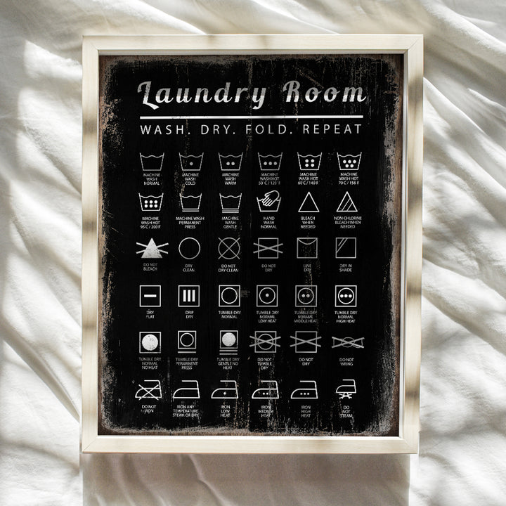 Laundry Room Wall Decor Art Print - Boho Rustic Sign Replica Home Decoration - Unique Gift for Women, Moms, Housewarming - 8x10 Photo - UNFRAMED Care Tags Picture Poster