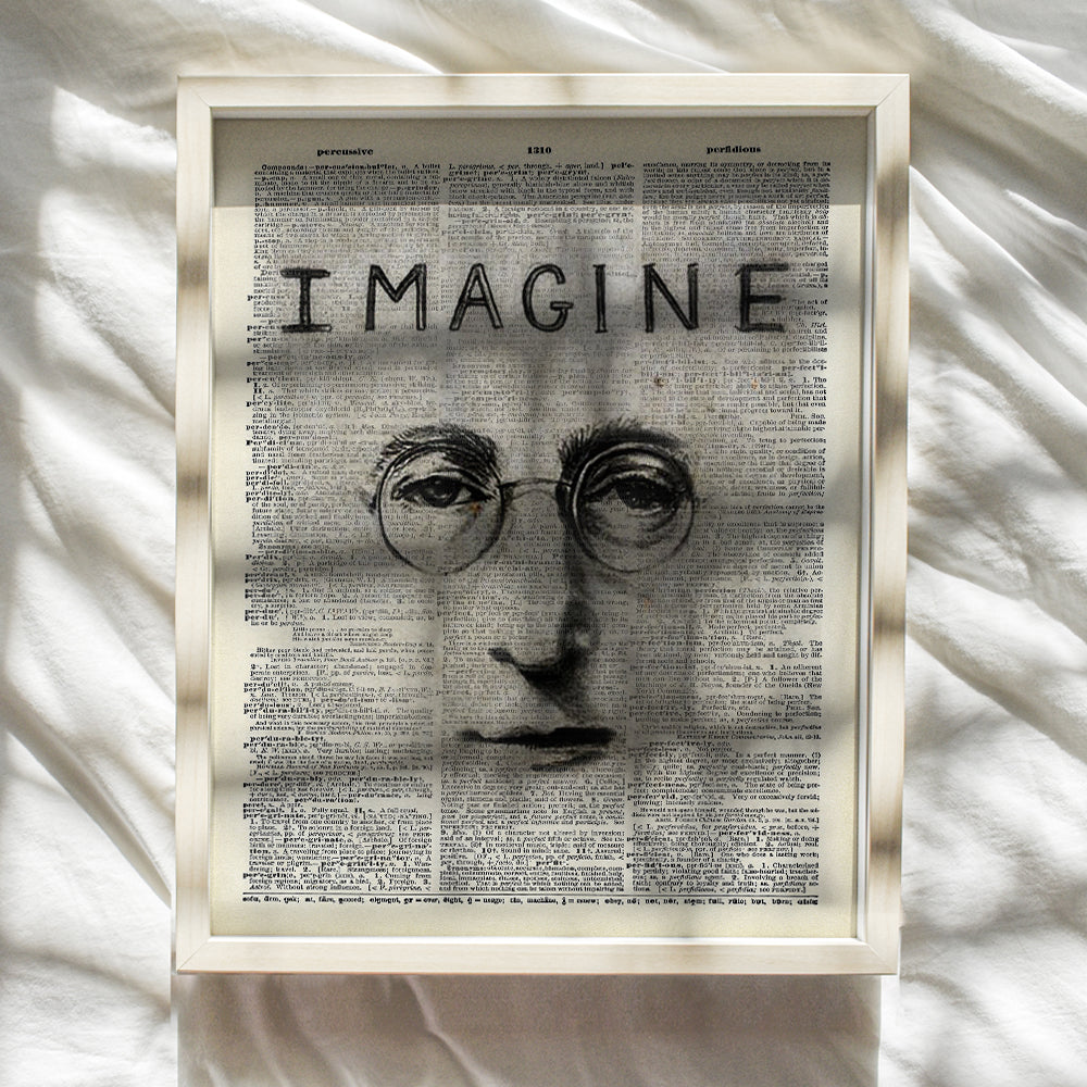 John Lennon Graffiti Upcycled Dictionary Wall Art Print - Great Gift For Beatles and 60’s Music, Street Mural Fans - Contemporary Home Decor - 8x10 Unframed Photo - Imagine