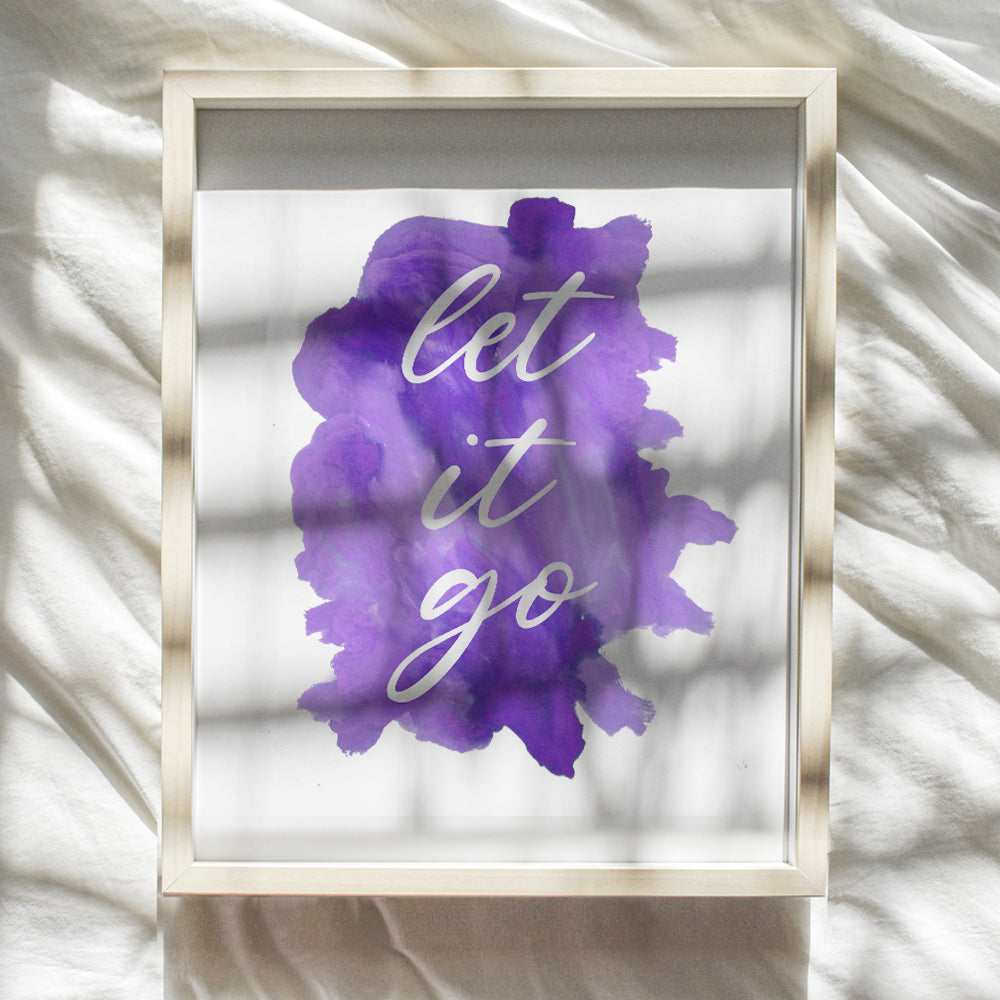 Let It Go Unframed Wall Art Print Typography - Perfect Affordable Gift - Motivational Quote - Great For Office and Home Decor - Ready to Frame (8X10) Watercolor Photo