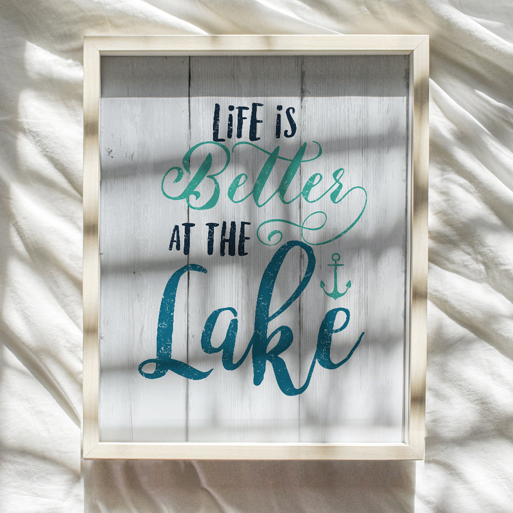 Lake House Decor Typography Art Print - Vintage Country Wall Art Poster - Unique Rustic Shabby Chic Home Decoration - A Great Inexpensive House Warming Gift - 8x10 Photo Unframed