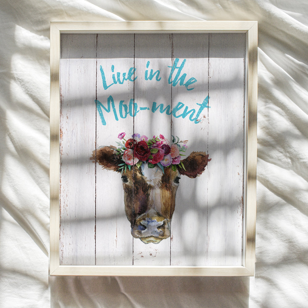 Inspirational Wall Art - Shabby Chic Farmhouse Sign - Home Decor Photo- Watercolor Cow 8x10 Poster Print - Vintage Rustic Room Decorations and Great Gift for Her, Women, Wife - Unframed