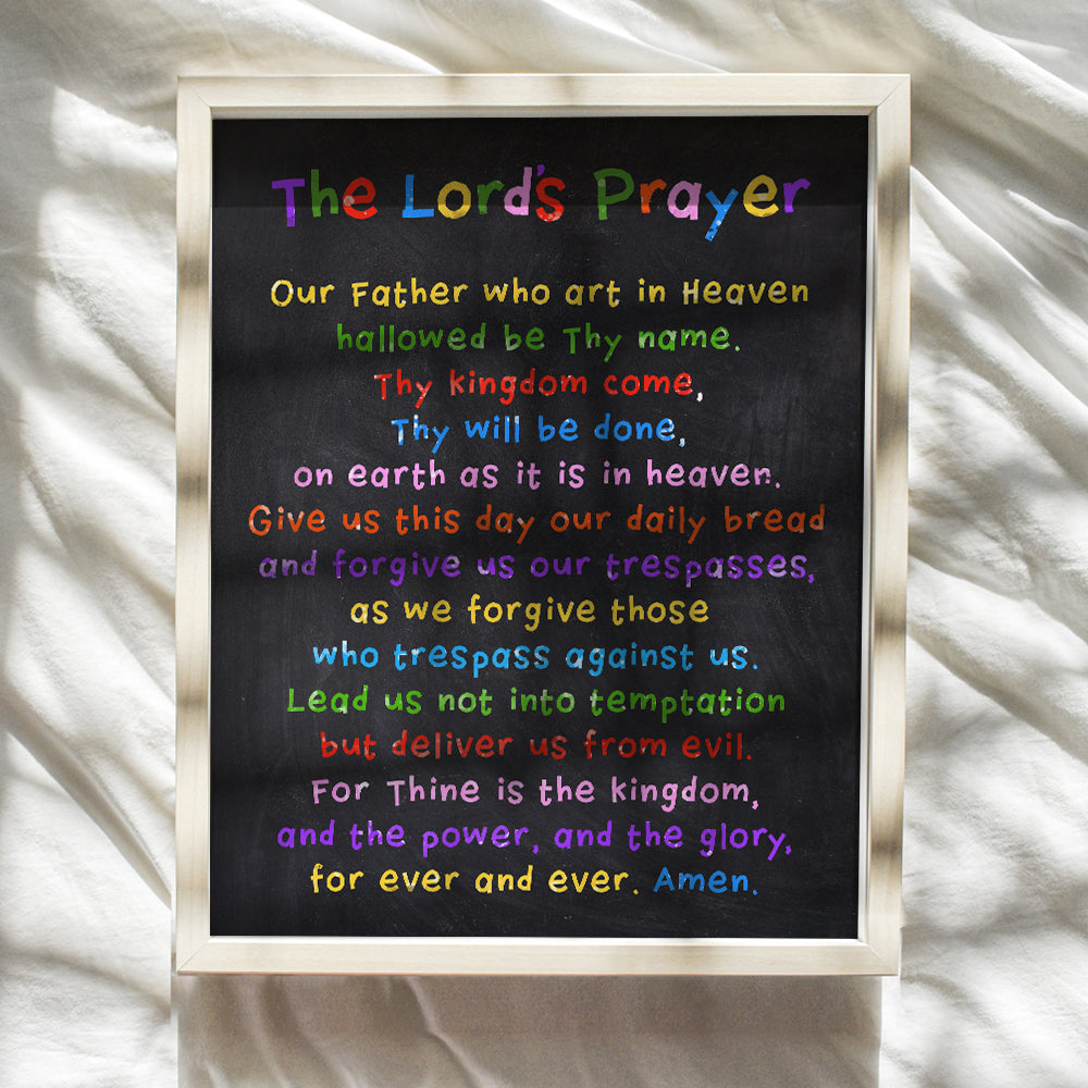 Lords Prayer Wall Decor - Religious Decor - Christian Scripture Wall Art - Catholic Gifts for Bible Study, Church, Sunday School, Boys Room, Boys Bedroom - Blessed Inspirational Gift for Son, Kids