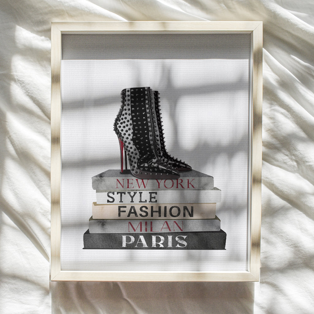 Designer Shoes Wall Art - Fashion Design Poster print - Books of Glam Wall Decor - Glamour Home Decor - Luxury Gifts for Women - Girls Bedroom, Living room decoration