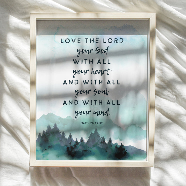 Bible Verse Wall Art - Religious Wall Decor - Love the Lord - Scripture Wall Art - Christian Gifts for Women, Men, Kids Bedroom - God Wall Decor - Spiritual Wall Decor - Inspirational Poster Print