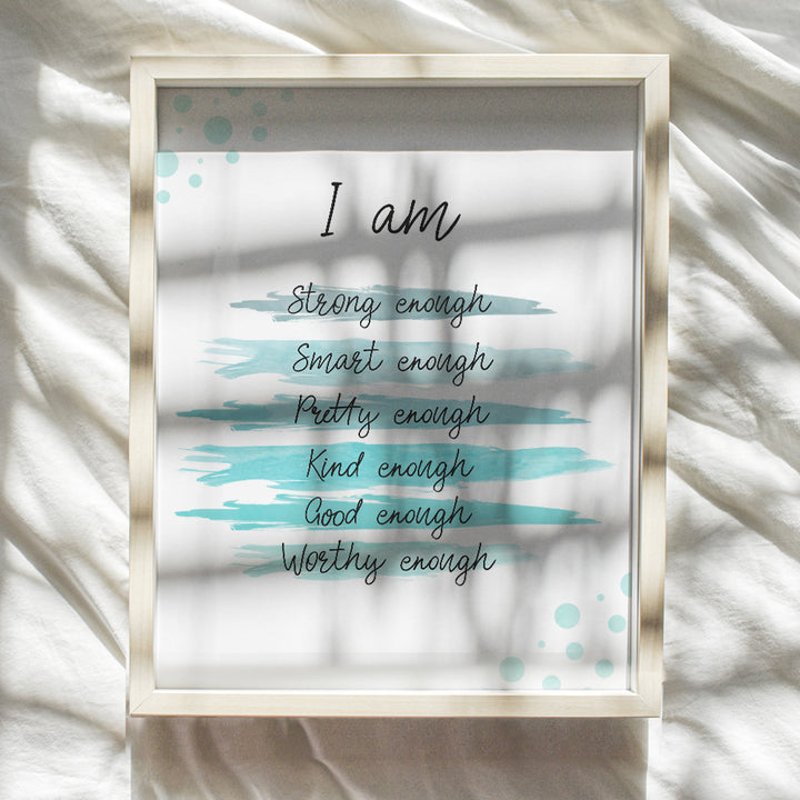 Positive Affirmations Wall Decor 11x14 - Positive Quotes Wall Decor - Encouragement Gifts for Women, Teen Girls - Inspirational Quotes - Blue Motivational Wall Art Poster - Encouraging Gifts -Unframed