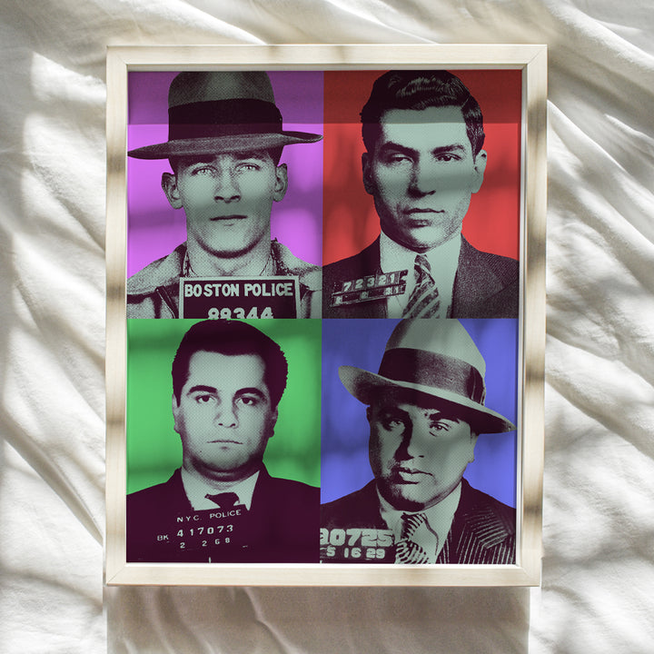 Mafia Gangster Warhol Style Wall Art Print - Gift for Mob, Godfather, Mobster, John Gotti, Whitey Bulger, Al Capone, Lucky Luciano Fan, Boys, Men- Funny Mugshot 8x10 Poster - Room, Home Decor