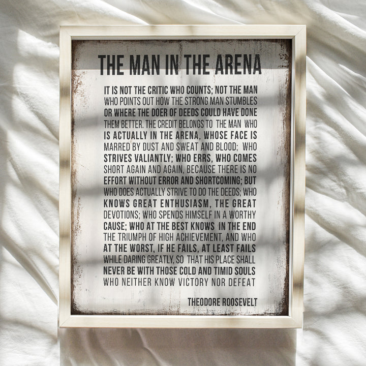 LARGE 11x14 - Teddy Roosevelt The Man in the Arena Wall Art Poster - Motivational Quote - Inspirational Home Office Decor Room Decoration - Uplifting Encouragement Entrepreneur Gifts - Daring Greatly