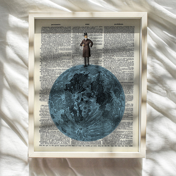 Moon Wall Decor - Moon Wall Art, Man on the Moon - 8x10 UNFRAMED Poster- Unique Gift for Astronomy, Astrology, Lunar Fans - Vintage Dictionary Art for Home, Bedroom, Kids Room