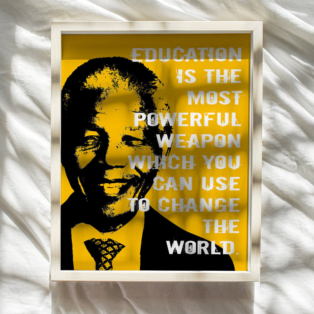 Nelson Mandela Poster, 8x10 - Classroom Decor - Inspirational Quotes Wall Art - Teacher Gifts - School Decorations - Motivational Wall Decor - Nelson Mandela Wall Art - Positive Quotes for Kids