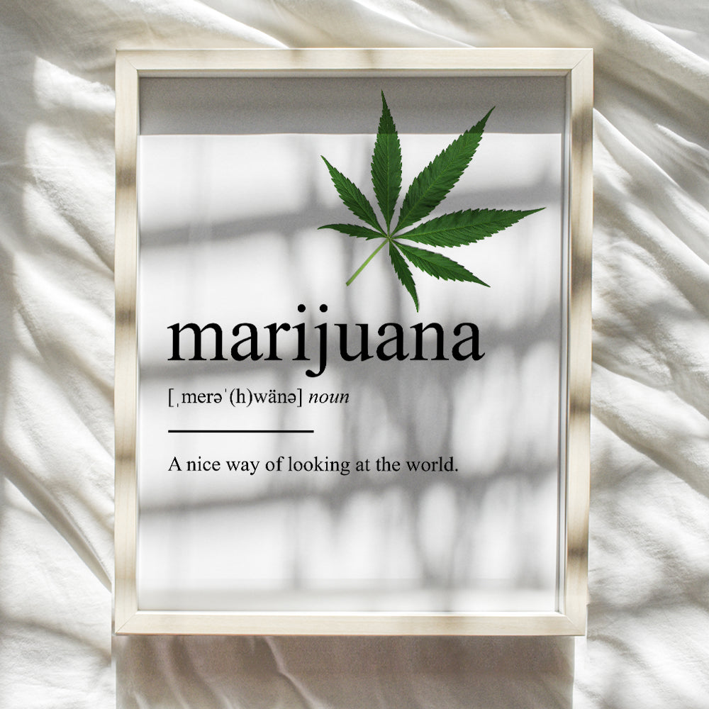 Marijuana Definition Wall Decor Picture Print - Funny 8x10 Room Decoration for Home, Apartment, Dorm, Bedroom - Gift for Pot, Weed, Ganja, Cannabis, CBD Fans, Potheads - Contemporary Art Poster