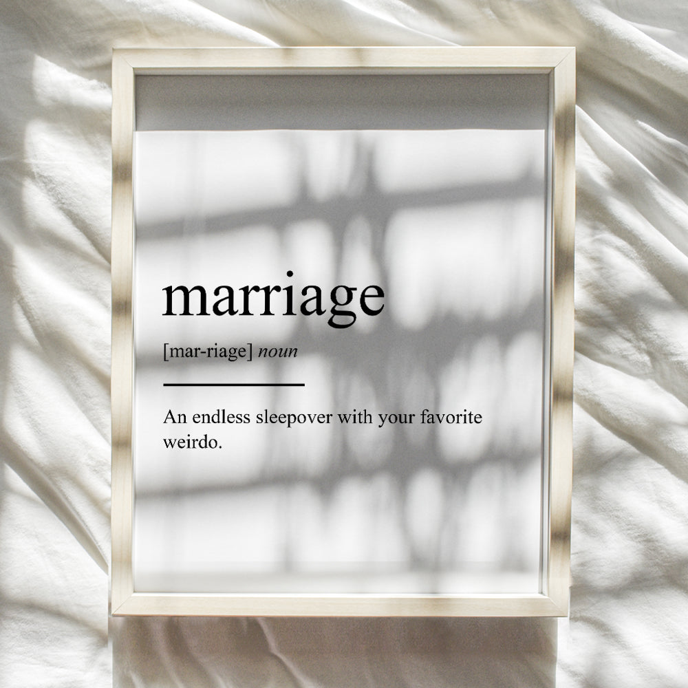 Marriage Definition Wall Art, Home Decor - Funny Poster, Print, Unique Room Decorations - Sentimental Romantic Gift for Wedding, Bridal Shower, Bride, Anniversary, Newlyweds, Her - 8x10 Photo Unframed