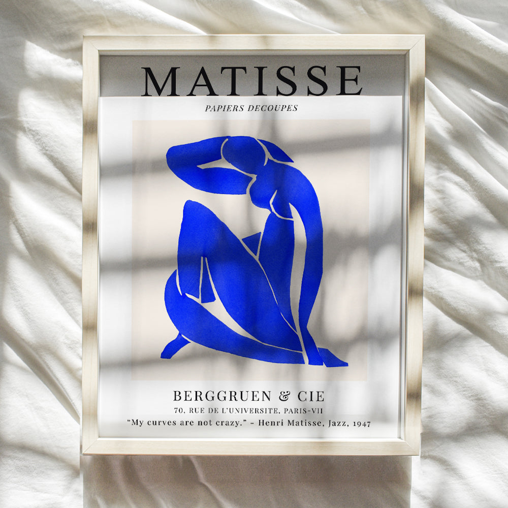 Matisse Wall Art - Blue Matisse Poster, 8x10 - Matisse Print - Minimalist Wall Art - Abstract Art - Line Art Decor - Mid Century Modern Wall Art - Henri Matisse - Aesthetic Pictures - Minimal Wall Art