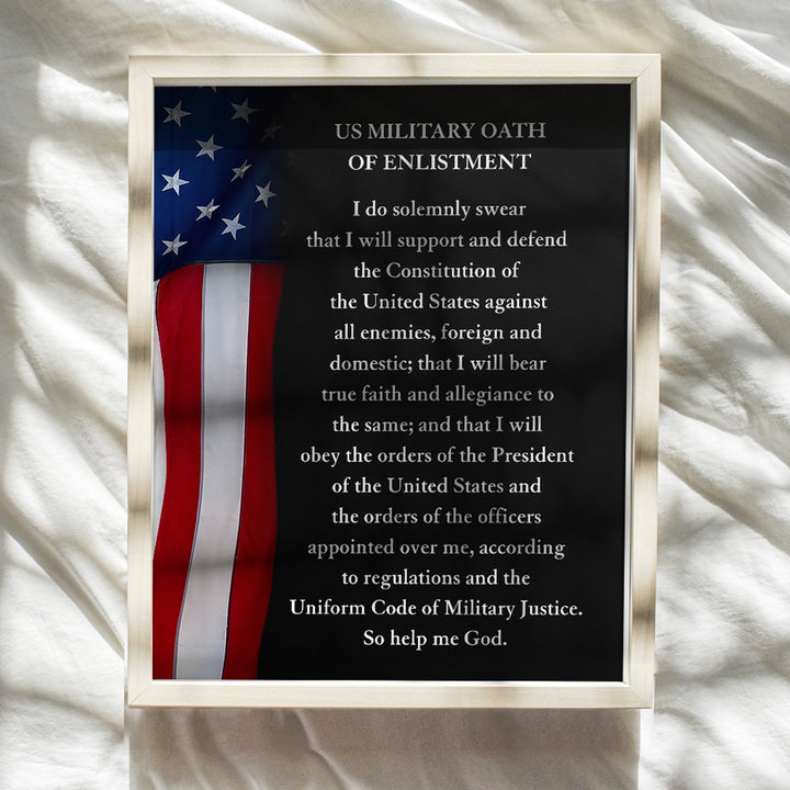 LARGE 11X14 - Oath of Enlistment - Military Decor - Patriotic Decorations - American Flag Wall Art - Veteran Wall Decor - Gift for Marine Corps, Army, Navy, Air Force, Coast Guard - USA Americana