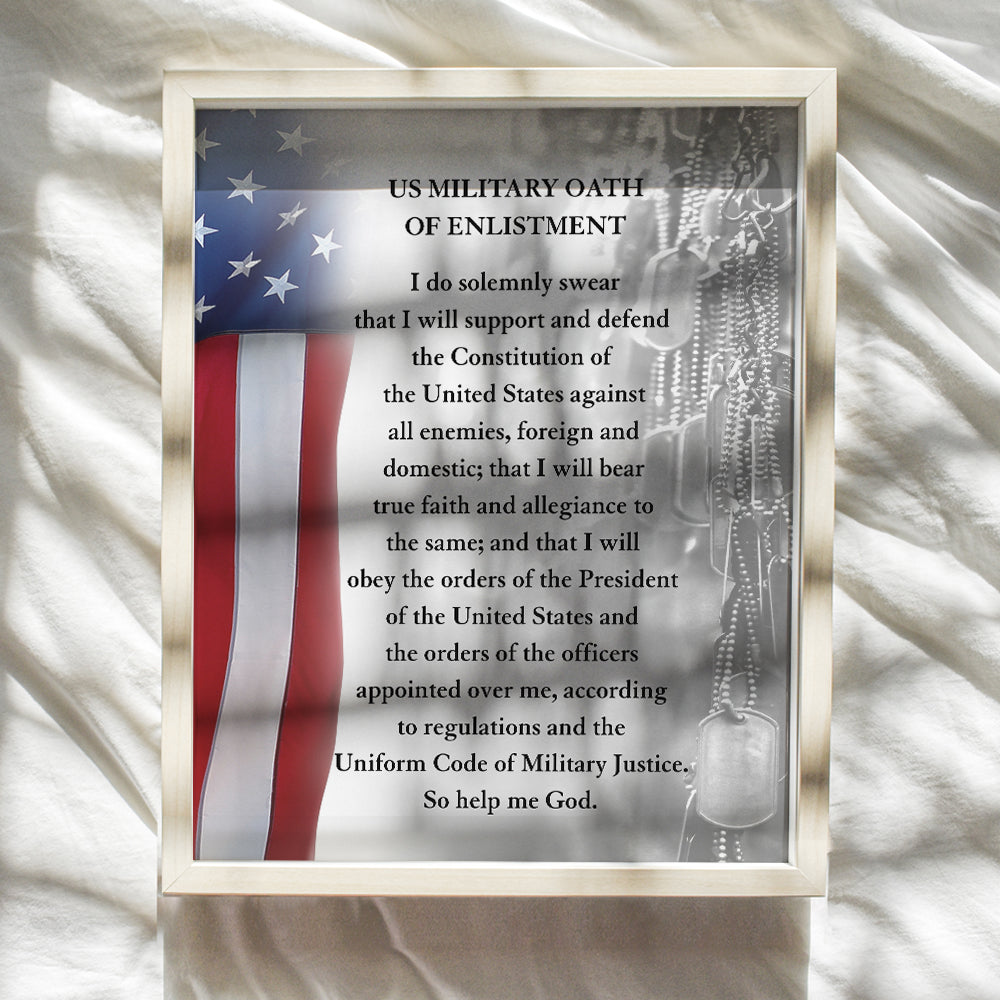 LARGE 11X14 - Oath of Enlistment Military Decor - American Flag Wall Art - Patriotic Room Decor - Veteran Wall Decor - Gift for Soldiers, Vets, Army, Navy, Air Force, Marine Corps, Men, Women - USA