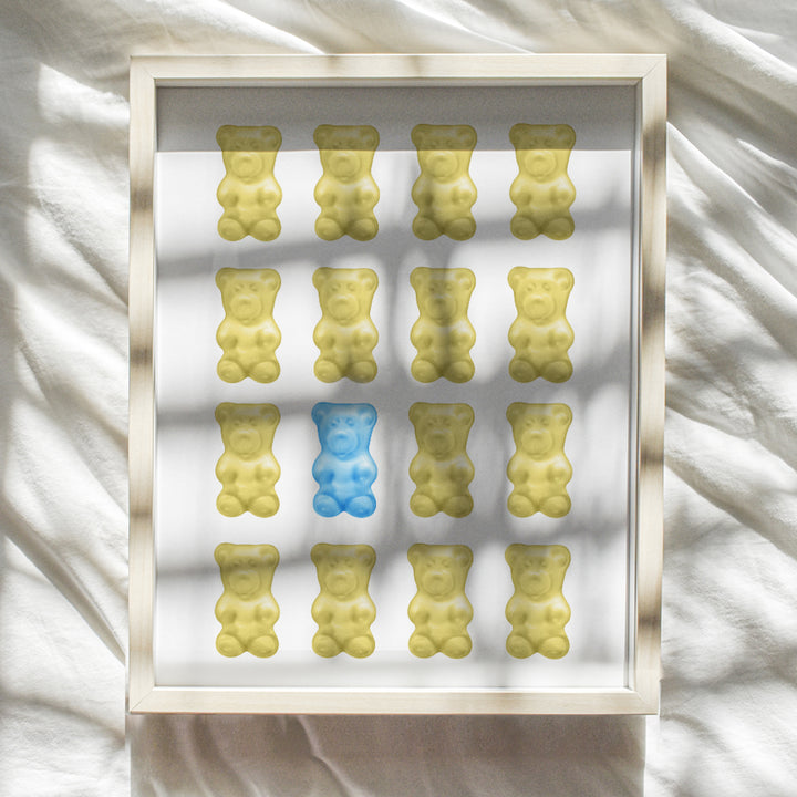 Pop art Gummy Bear Decor - Trendy Wall Art Indie Room Decor - Eclectic Wall Decor for Teens, Home Decor Aesthetic - Preppy Room Decor for Girls - Blue and Yellow Modern art Funky Living room Decor