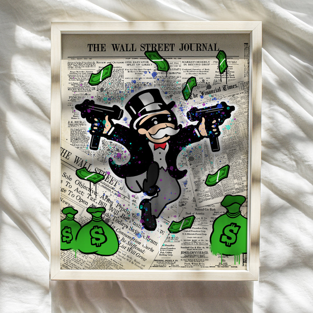 Wall Street Journal, Financial Times Gangsta Graffiti Monopoly Man Wall Art Poster - 8x10 Dow Jones, NASDAQ Decor, Home Decoration for Office, Living Room, Bedroom - Gift for Banker, Financial Planner