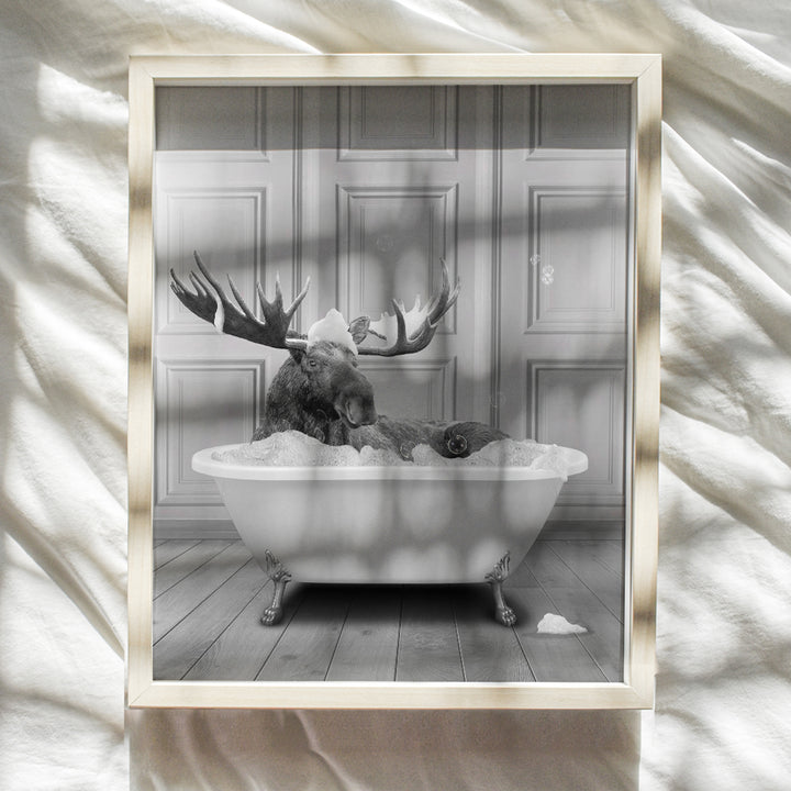 Moose Farmhouse Bathroom Decor - Rustic Bathroom Accessories for Men - Kids funny Bathroom Wall Art Poster - Cute Small Bathroom Pictures - Country Adirondack Hunting Wall Decor - Bath Wall Art Sign