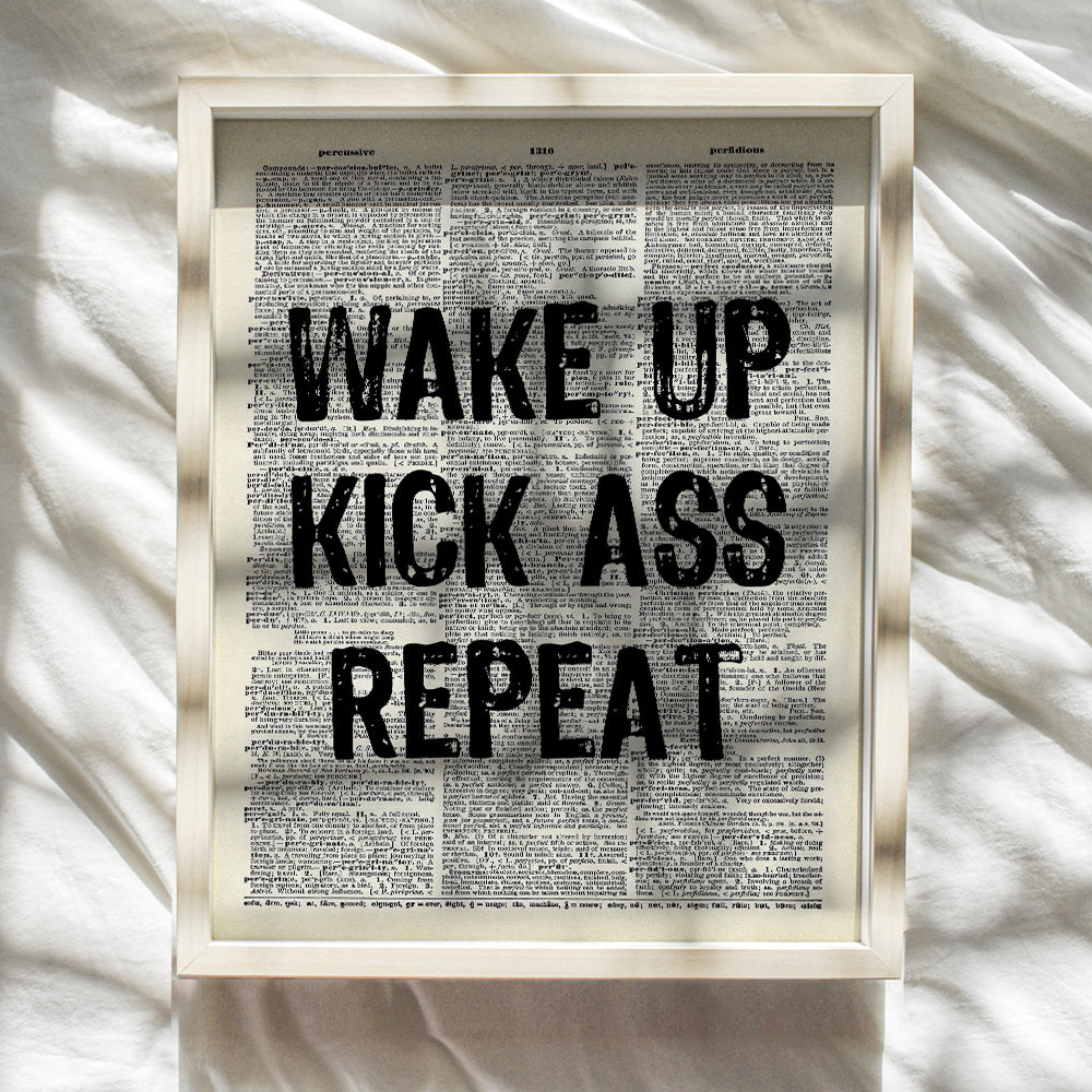 Motivational Wake Up Dictionary Art, Wall Decor Picture - 8x10 Upcycled Home Decoration Poster Print for Office, Apartment, Living Room, Gym, Studio - Inspirational Gift for Entrepreneur, Athlete