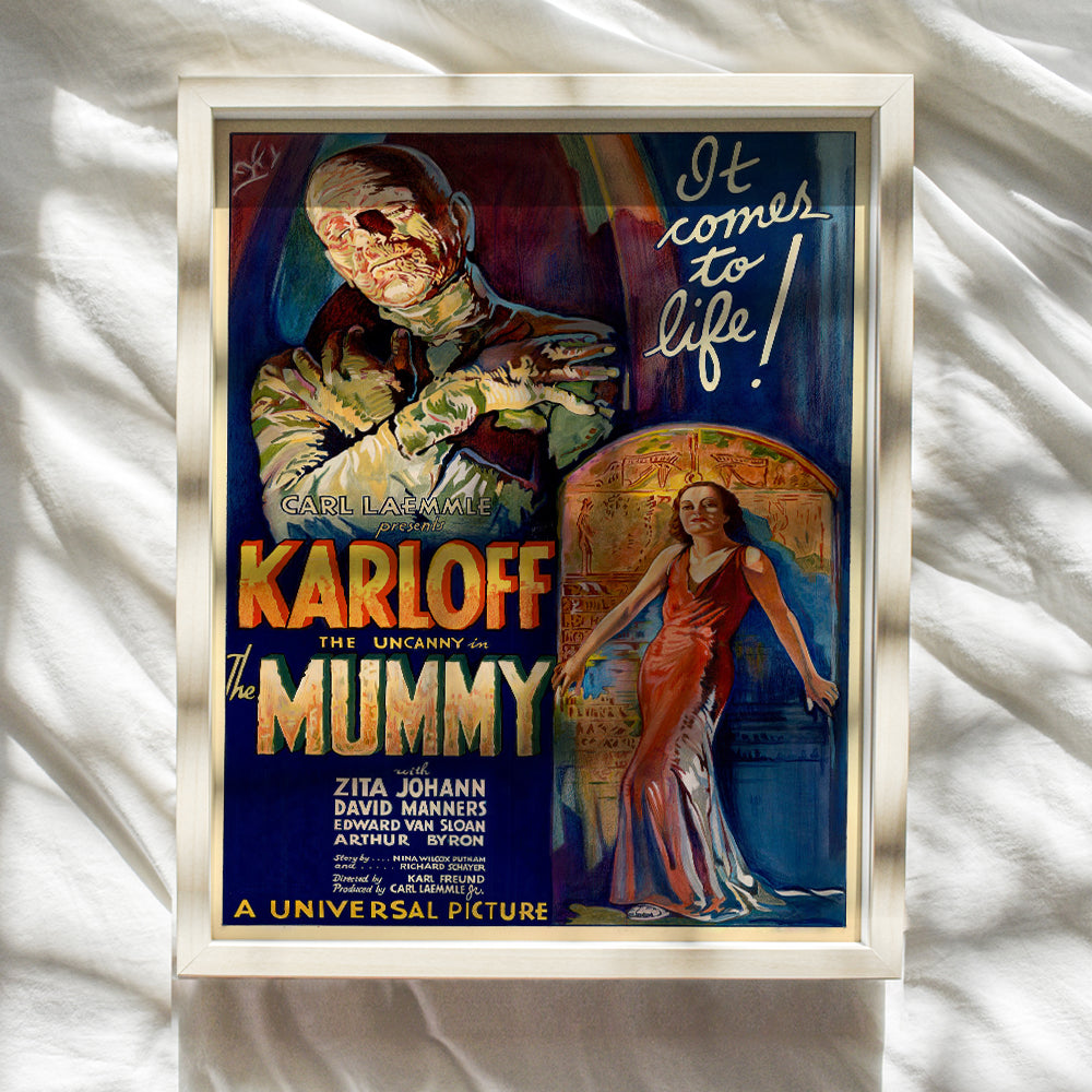 Boris Karloff, The Mummy - 8x10 Vintage Hollywood Horror Movie Poster Wall Art Print - Creepy Classic Scary Movie Home Decor Picture for Man Cave, Boys Bedroom, Teens Room - Gift for Men