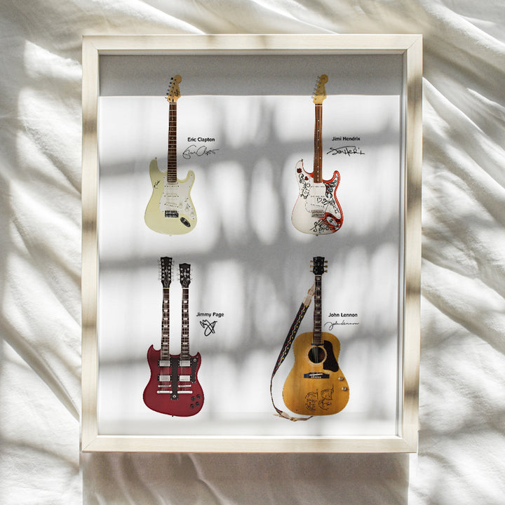 Iconic Rock Star Guitars Wall Art Poster - 8x10 Photo Print - Cool Gift for John Lennon, Jimmy Page, Jimi Hendrix, Eric Clapton Fans, Guitarists, Musicians - Unique Home Decor, Room Decoration