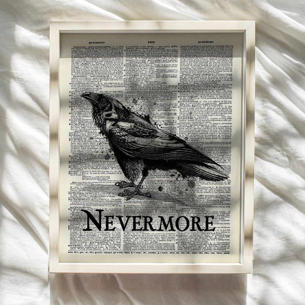 Edgar Allan Poe Poetry Decor - Goth Gothic Home Decor, Wall Art - Creepy The Raven Nevermore Poem for Living Room, Bedroom, Bathroom - Vintage Rustic Decoration or Gift - 8x10 Retro Poster Print