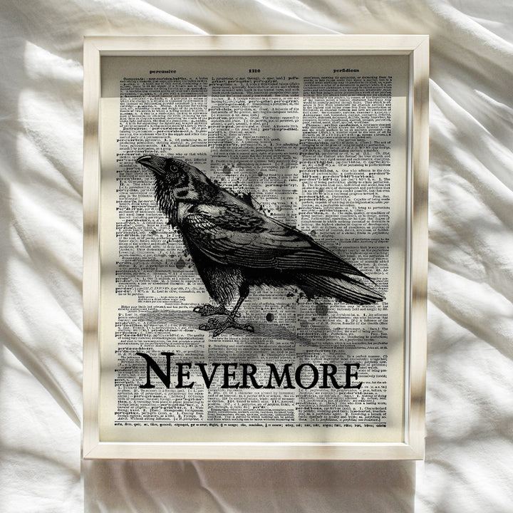 Edgar Allan Poe Poetry Decor - Goth Gothic Home Decor, Wall Art - Creepy The Raven Nevermore Poem for Living Room, Bedroom, Bathroom - Vintage Rustic Decoration or Gift - 8x10 Retro Poster Print