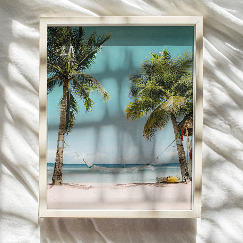 Palm Tree Decor - Coastal Wall Decor - Beach Ocean Wall Art - Nautical Home Decoration for Bathroom, Bedroom, Living Room - Tropical Gift for Surfing Fan - 8x10 Turquoise Aqua Blue Picture Photo