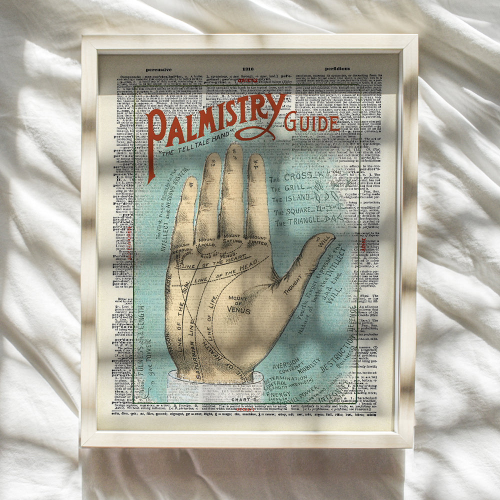 Vintage Palmistry Upcycled Dictionary Wall Art Decor - Retro 8x10 Home Decoration Picture for Living Room, Bedroom, Apartment - Gift for Psychic, Fortune Teller, Palm Reader, Clairvoyant, Occult Fan