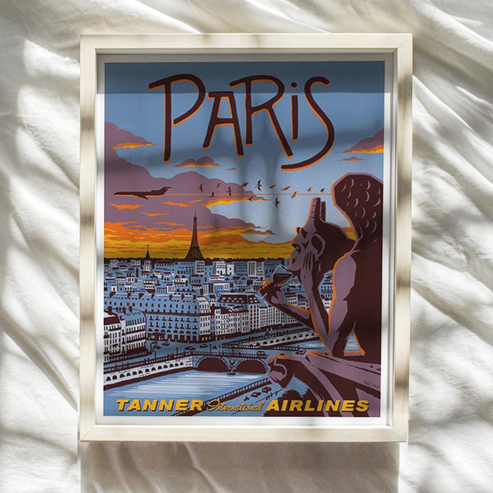 Paris Wall Decor - Vintage Airline Poster - Paris Decor for Bedroom, Bathroom, Kitchen, Living Room - Travel Decor - Travel Posters - Paris Room Decorations - Gift for French, France Fan, Francophile