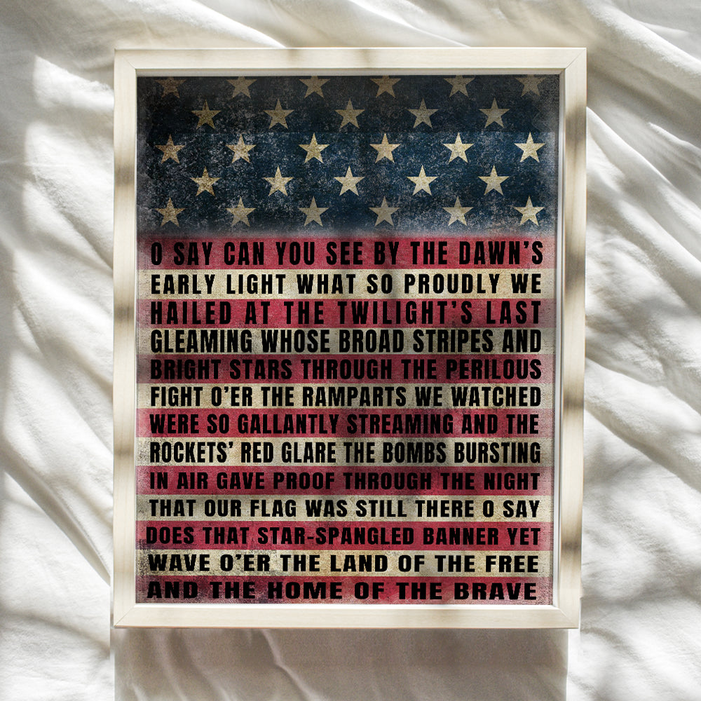 Patriotic USA American Flag Typography Wall Art Print Poster - Vintage Rustic Farmhouse Home Decor - Perfect Gift for US Military Veterans and 4th of July - 8x10 Photo Unframed