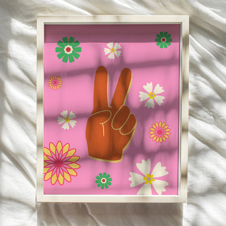 70s Retro Peace Sign Decor - Groovy Flower Power Hippie Decorations - Vintage Bohemian 60s Decor - Trendy Pink Room Decor - Funky Wall Art for Teen Girls Bedroom, College Dorm Room Decor, Women