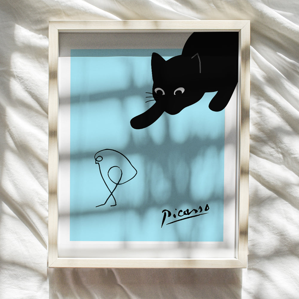 Pablo Picasso Wall Art - Cute Cat Wall Art - Black cat Home Decor - Picasso Poster - Cat Wall Decor - Pablo Picasso Poster - Cat Lover Gift for Women - Blue Aesthetics Abstract art Minimalist Line art