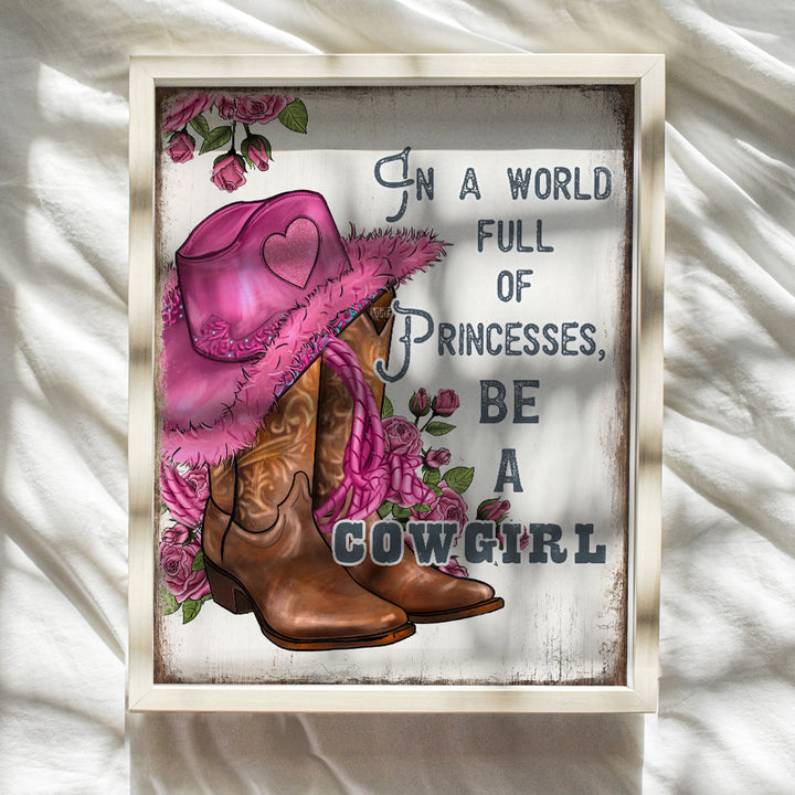 Pink Cowgirl Wall Art for Women - Cute Sayings Western Wall Decor - Inspirational Boho Living Room Decor, Bohemian Wall Decor for Women, Woman, Girls, Teens - Rustic Bathroom Decor Country Decorations