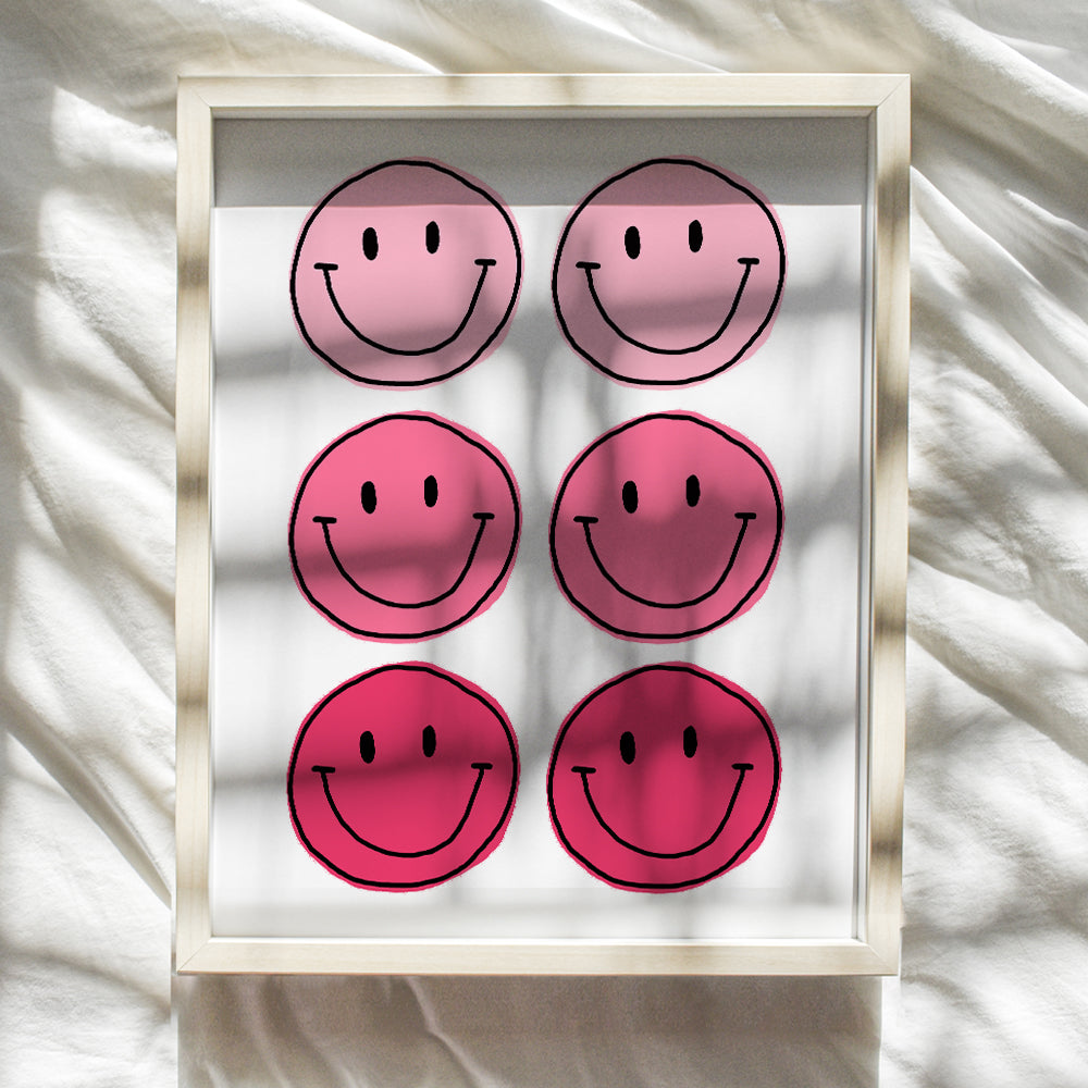 Trippy Smiley Face Wall Art - Pink Smile Preppy Room Decor Poster print - Dorm Room Decor - Contemporary art Aesthetic Indie Grunge Home Decor - Living room, Girls Bedroom Decor UNFRAMED 8X10