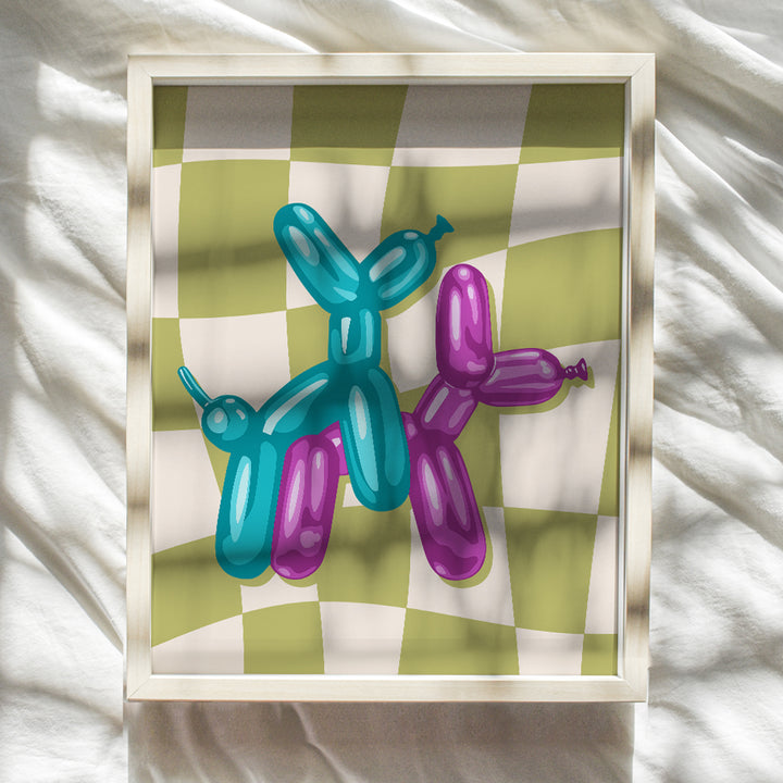 Pop art Mid-century Modern Wall Decor - funny Wall Decor - Teal Green Purple 70s Retro style Poster - Cute Aesthetic Room Decor - Trendy Preppy Room Decor - Modern art Balloon Dog Dorm Bedroom Decor