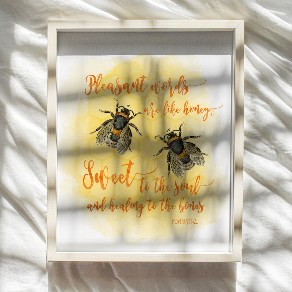 Bee Wall Decor - Honey Bee Decor - Bee Wall Art - Inspirational Christian Wall Decor - Proverbs - Religious Gifts for Women - Bible Verses Wall Decor - Scripture Wall Art - Spiritual Wall Decor