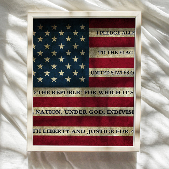 American Flag Pledge of Allegiance Patriotic Wall Art Picture - 8x10 Vintage Retro Rustic Home, Office or Apartment Decor for Living Room, Bedroom, Bar, Church - Gift for Patriots, America Fans